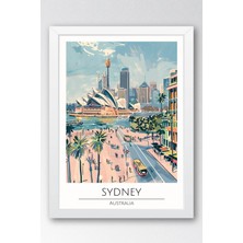Avustralya Sydney Temalı Çerçeveli Tablo Travel Serisi Modern Illüstrasyon Şehir Duvar Dekoru