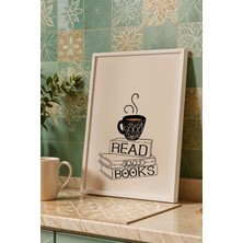 Retro Coffee And Books Tasarım Çerçeveli Tablo - Sanatsal Mutfak ve Çalışma Odası Duvar Dekoru