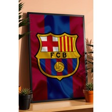 Fc Barcelona Logolu Premium Tasarım Çerçeveli Tablo - Katalan Efsanesi Futbol Duvar Dekoru