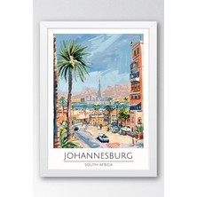 Güney Afrika Johannesburg Temalı Çerçeveli Tablo Travel Serisi Modern Illüstrasyon Duvar Dekoru