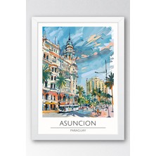 Paraguay Asuncion Temalı Çerçeveli Tablo Travel Serisi Modern Illüstrasyon Şehir Duvar Dekoru