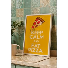 Retro Keep Calm And Eat Pizza Çerçeveli Tablo - Modern Mutfak ve Yemek Odası Duvar Dekoru