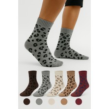 Worthy Socks 5 Çift Kadın Çok Renkli Leopar Desenli Soket Çorap 5 Li Paket