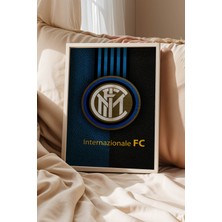 Inter Milan Logolu Premium Tasarım Çerçeveli Tablo - Italyan Devleri Futbol Duvar Dekoru