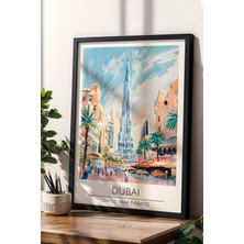 Dubai Temalı Çerçeveli Tablo Travel Serisi Modern Illüstrasyon Bae Şehir Duvar Dekoru