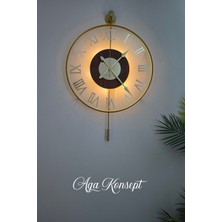 Aga Konsept Led'li Golden Roma Tiktok Face 50 x 75 cm Orta Boy Modern Dekoratif Sarkaçlı Metal Duvar Saati
