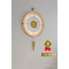 Aga Konsept Led'li Gold Pendulum Lotus La Clock Kristal (Büyük Boy 50 x 90 Cm), Dekoratif Metal Duvar Saati
