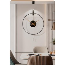 Aga Konsept Metal Duvar Saati 60 cm Siyah Yuvarlak Dekoratif Sarkaçlı Modern Tasarım