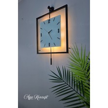 Aga Konsept Led'li Siyah Quadro Kare Kristal Orta Boy, Modern Dekoratif Sarkaçlı Metal Duvar Saati