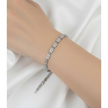 Hoolya Design Xuping Modern Tasarım Zirkon Taşlı Kuyumcu Serisi Gümüş Renk Premium Bileklik 17CM + 2cm Ayarlı