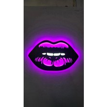 Elert Design Studio LED Işıklı Dudak Figürlü Ahşap Duvar Dekoru - El Yapımı Lazer Kesim Dekoratif Hediye Lamba
