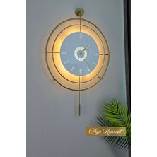 Aga Konsept Led'li Gold Target Kristal (Büyük Boy 50 x 75 Cm), Modern Dekoratif Sarkaçlı Metal Duvar Saati