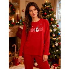 NiCe İç Giyim Kırmızı Kardam Adam Temalı Polar Bayan Pijama Takımı Kışlık Yumuşacık
