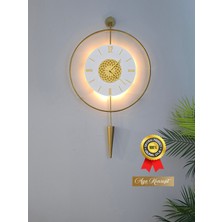 Aga Konsept Led'li Gold Pendulum Lotus Tiktok Kristal (Büyük Boy 50 x 90 Cm), Dekoratif Metal Duvar Saati