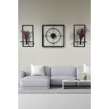 Aga Konsept Vip Set 60 cm Siyah 3'lü Kare Çiçeklikli Duvar Saati