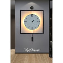 Aga Konsept Led'li Siyah Quadro Yuvarlak Kristal Orta Boy, Modern Dekoratif Sarkaçlı Metal Duvar Saati