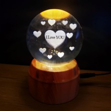 Kurukafa Gift I Love You Yazılı Kalp Detaylı Tasarım Standlı Işıklı Cam Küre