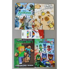 Ada Çanta Kırtasiye 4 Adet Stickerli Boyama Kitabı ve 12 Li Kuru Boya Kalemi (ZOOTOPIA/CAPYBARA/MINECRAFT/PIJAMAS)AD2478
