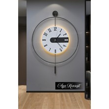 Aga Konsept Led'li Siyah Latin 3 Kristal Tiktok (Büyük Boy 50 x 75 Cm), Modern Dekoratif Metal Duvar Saati