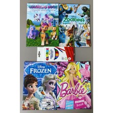 Ada Çanta Kırtasiye 4 Adet Stickerli Boyama Kitabı ve 12 Li Kuru Boya Kalemi (PONNY/ZOOTOPIA/FROZEN/BARBI)AD2430