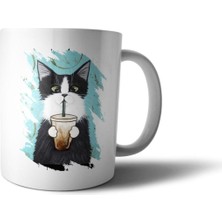 Mio Life Kahve Içen Siyah Kedi Illüstrasyon Baskılı Kupa Bardak - ANI087