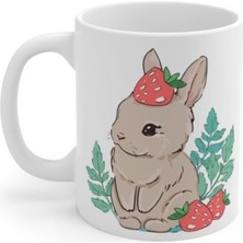 Mio Life Beyaz Çilekli Tavşan Baskılı Kupa Bardak