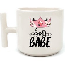 Mio Life Boss Babe Yazılı Beyaz Rengi Eğlenceli Yazılı Esprili Özel Tasarım El Yapımı T Kulplu Fincan