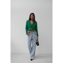 Rodez Yeşil Tüvit Crop Blazer Ceket