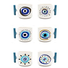 Mio Life Nazar Boncuklu Göz Baskılı 6'lı T Kulp Kupa Bardak