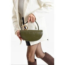 Özüm Takı Çanta Kadın Deri Tutma Detaylı El ve Omuz Çanta Haki