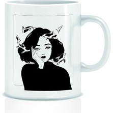 Mio Life Illüstrasyon Çizim Balıklı Kadın Beyaz Kupa