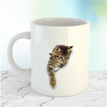 Mio Life Beyaz Kupadan Çıkan Tatlı Kedi Baskılı Kupa