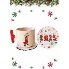 Mio Life Yeni Yıl Christmas Yılbaşı Özel Seri J Harfli Kırmızı T Kulp Lüks Fincan ve Bardak Altı Seti
