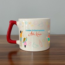 Mio Life Kişiye Özel Canım Öğretmenim Çizimler Baskılı Kırmızı Kulplu D Kupa