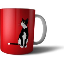 Mio Life Kırmızı Fon ve Siyah Kedi Illüstrasyon Baskılı Kupa Bardak - ANI057