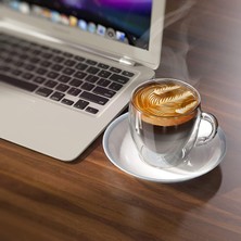 250 ml Çift Cidarlı Isı Yalıtımlı Kulplu Cam Şeffaf Kupa MIT1008