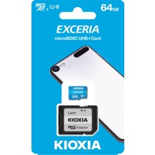 Kioxia Kıoxıa 64GB Exceria, LMEX1L064GG2, Uhs-1, CL10, 100MB/S, Microsd Kart Bellek (Sd Adaptörlü)