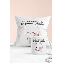 Mio Life Ben Sinir Stres Sahibi Bir Pamuk Şekerim Baskılı Hediyelik Yastık ve Kupa Seti