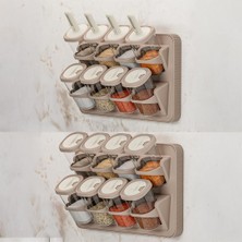 1116 Standlı Kaydırmalı Kaşıklı 360° Döner Kapaklı Etiketli Baharatlık Seti - Erzak Saklama Kabı Cap