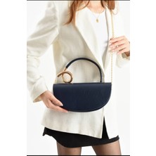 Özüm Takı Çanta Kadın Deri Tutma Detaylı El ve Omuz Çanta Lacivert