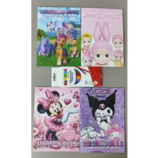 Ada Çanta Kırtasiye 4 Adet Stickerli Boyama Kitabı ve 12 Li Kuru Boya Kalemi (Ponny/sonny ANGEL/KUROMI/MINNIE)AD2452