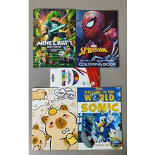 Ada Çanta Kırtasiye 4 Adet Stickerli Boyama Kitabı ve 12 Li Kuru Boya Kalemi (MINECRAFT/ÖRMCK/CAPYBARA/SONIC)AD2402