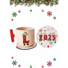 Mio Life Yeni Yıl Christmas Yılbaşı Özel Seri L Harfli Kırmızı T Kulp Lüks Fincan ve Bardak Altı Seti