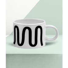 Mio Life Özel Tasarım El Yapımı Black White Temalı Kupa Bardak Solucan Desen (1 Adet)