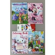 Ada Çanta Kırtasiye 4 Adet Stickerli Boyama Kitabı ve 12 Li Kuru Boya Kalemi (Ponny/minnie/hello KITTY/TOCABOCA)AD2459