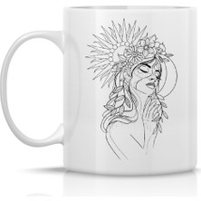 Mio Life Minimalist Kadın Çizim Çiçek Kupa Bardak