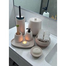 Trust Stone Kırık Beyaz Beton Banyo Seti,tuvalet Wc,çöp Kovası,katı,sıvı Sabunluk,tepsi,dekorasyon,aksesuarı