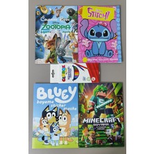 Ada Çanta Kırtasiye 4 Adet Stickerli Boyama Kitabı ve 12 Li Kuru Boya Kalemi (ZOOTOPIA/STITCH/MINECRAFT/BLUEY)AD2802