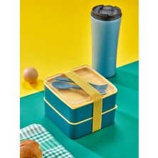 Mhk Prime Pratik ve Şık Beslenme 2 Katlı Bölmeli, Kaşıklı ve Çatal Setli, Taşınabilir Gıda Saklama K