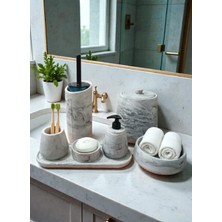 Trust Stone Mermer Desen Beton Banyo Seti Tuvalet Wc,sıvı Sabunlu, Diş Fırçalığı Aksesuar Takımı, Dekorasyon